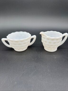 Jeanette Glass Company Milk Glass Creamer and Sugar Set Vintage EUC